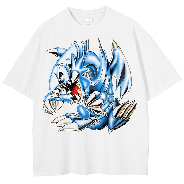 Hommes s T-shirts Harajuku Streetwear Mode T-shirt Bleu Dinosaure Imprimer T-shirt D'été Coton Casual T-shirt Hommes Hip Hop À Manches Courtes Tops Tees 230503