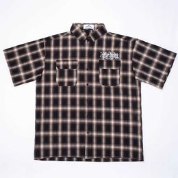T-shirts pour hommes Harajuku Summer Letter Eembroidery Chemise à carreaux à manches courtes Hommes Patchwork Patchwork Hip Hop Salopette Streetwear Vintage Tops en vrac J240330