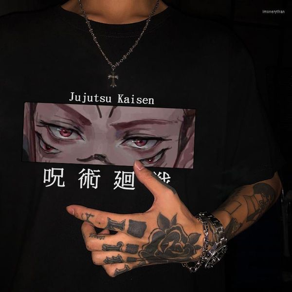 T-shirts pour hommes T-shirt Harajuku Jujutsu Kaisen imprimé chemise unisexe Itadori Yuji yeux dessin animé Anime T-shirt décontracté homme haut