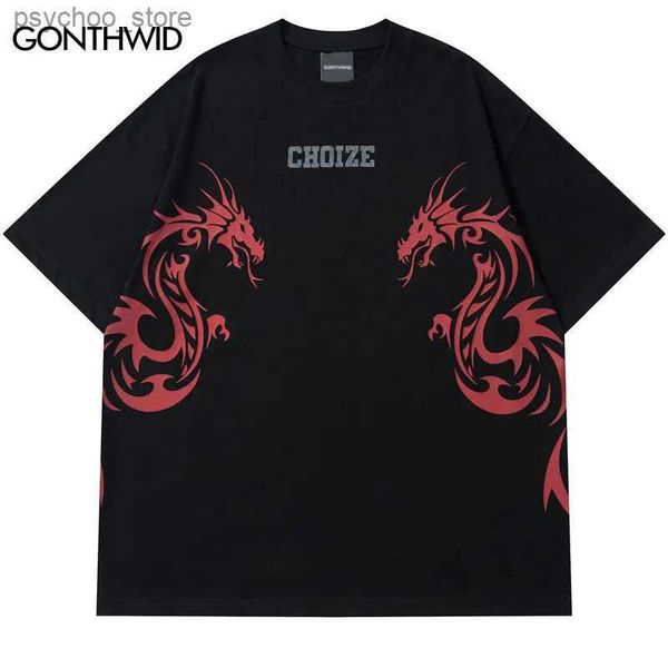 Camisetas para hombres Harajuku camiseta hombres hip hop chino dragón impresión algodón camiseta suelta streetwear 2023 unisex moda verano casual top ropa q240130