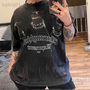 T-shirts voor heren Harajuku T-shirt Heren 2022 Zomerhondenbrief Gedrukt Vintage T-shirt Hip Hop Streetwear Katoen Oversized los gewassen top T-stukken T230321