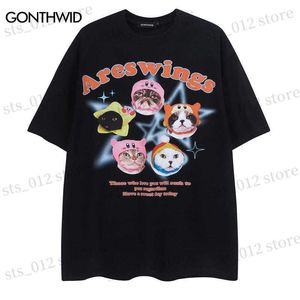 T-shirts voor heren Harajuku T-shirt Streetwear grappige katten grafische print katoen losse t-shirt 2023 Men hiphop mode casual korte mouw tee tops t230512