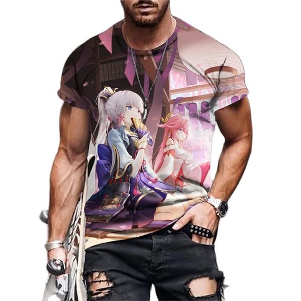 T-shirts pour hommes Hauts Harajuku Kawaii Cartoon Summe T-SHIRT ANIME CHEMISE FEMME Genshin Impact Jeu Vêtements graphiques Cool Tee Top TeeMen's