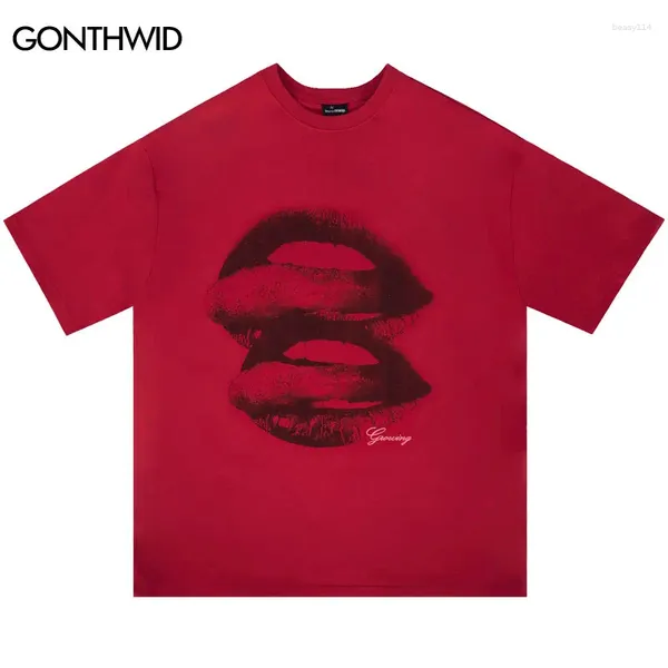 T-shirts pour hommes Harajuku Tshirt Streetwear Hip Hop Rétro Bouche Lèvres Graphique Impression Chemise En Coton 2023 Mode D'été Lâche Casual Tee Top