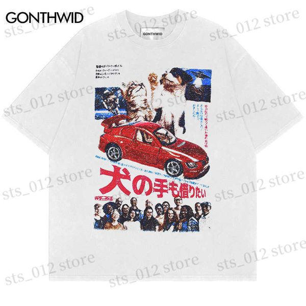 T-shirts pour hommes Harajuku Tshirt Y2K Streetwear Japonais Chat Chien Graphique Kanji Graphique Imprimer T-Shirt Femmes Hommes Hip Hop Mode Été Tee Top T230512