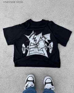 T-shirts hommes Harajuku Y2K American Street Devil Lettre Imprimer surdimensionné T-shirt à manches courtes Femmes Mode Populaire Niche Polyvalent Casual Top T240202