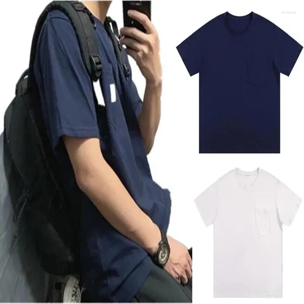 Camisetas para hombre, Camiseta holgada de algodón de manga corta con bolsillo de etiqueta pequeña bordada clásica Hart para estudiantes masculinos y femeninos