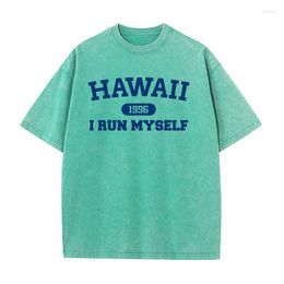 T-shirts pour hommes Hawaii 1996 Je cours moi-même Lettre Vêtements esthétiques Hommes T-shirt en coton vintage Mode Chemise à col rond Respirant Tops surdimensionnés