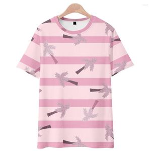 T-shirts hommes hawaïen cocotier plage 3D été T-shirt couleur rose à manches courtes femmes hommes rayures horizontales mode