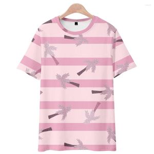 Heren t shirts Hawaiiaanse kokosnootboom strand 3d zomer t-shirt roze kleur korte mouwen vrouwen mannen horizontale strepen mode