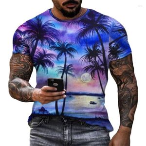 T-shirts homme hawaïen cocotier T-shirt impression numérique 3D Tropical col rond plage décontracté haut ample vêtements