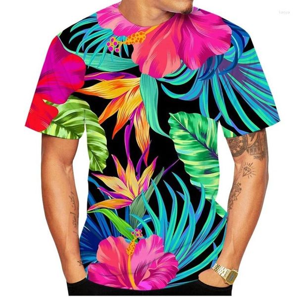 Camisetas para hombre, camiseta con estampado Floral 3D de flores hawaianas, ropa de calle de moda para hombre y mujer, camisetas Harajuku de gran tamaño con cuello redondo para verano, camisetas para niños