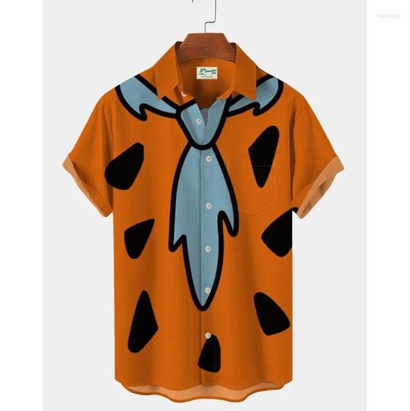 T-shirts pour hommes hawaïens pour hommes à manches courtes chemise imprimée en 3D chemisier de plage Orange rétro cravate motif Aloha hauts d'été