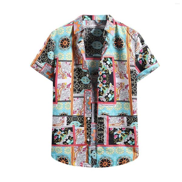 Camisetas para hombre, camisa hawaiana para hombre, playera de flores con cuello alto, cárdigan corto, manga para hombre, ropa de playa de negocios, ropa Retro