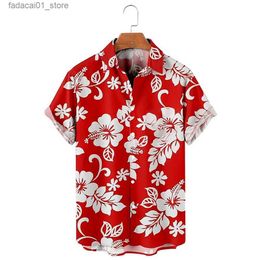 T-shirts masculins Hawaiian Mens Social Floral Shirt 3d Camisas Casuais Imprimé slim ajustement Street Casual Short à manches Clothingq240426