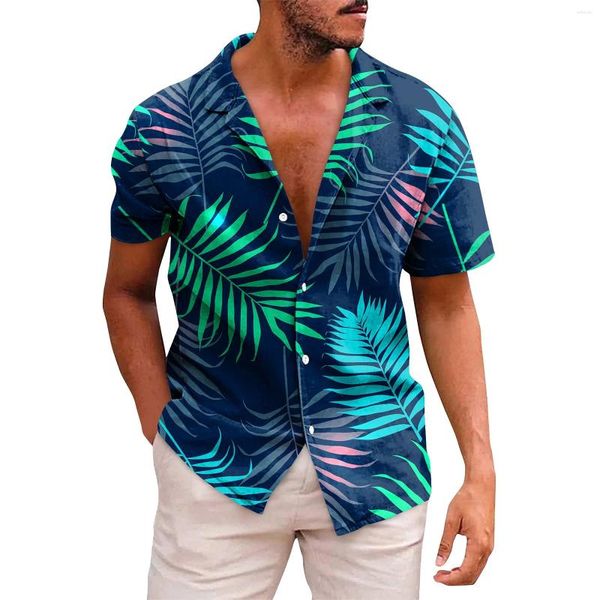 T-shirts pour hommes hawaïen imprimé bouton à manches courtes décontracté mode été plage chemise vêtements pour hommes