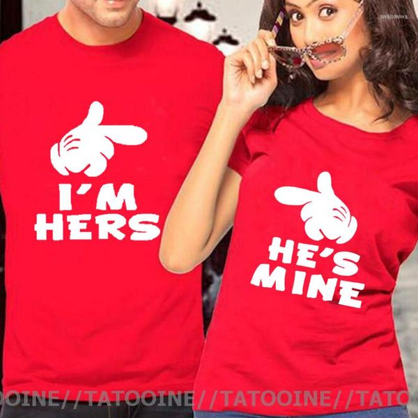 Camisetas para hombre He's Mine I'm Hers Letter Print pareja regalo del Día de San Valentín Slim Fit amantes camiseta 2023 verano mujeres hombres camiseta Tops