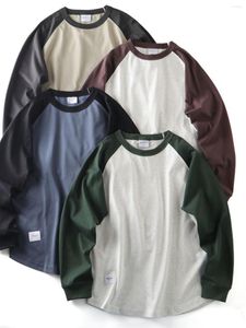 T-shirts pour hommes coton lourd 280G T-shirt à manches longues coupe botte ample manches Raglan chemise à bascule rétro contraste couleur haut mode
