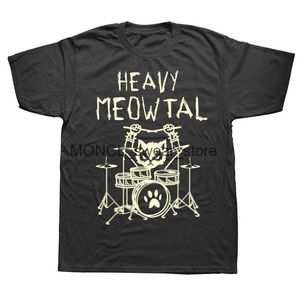 Camisetas para hombres Meowtal Cat Music Music Music Women Men Men Gift Idea Funny Pet Propietario Camisa impresa Camisa de algodón puro