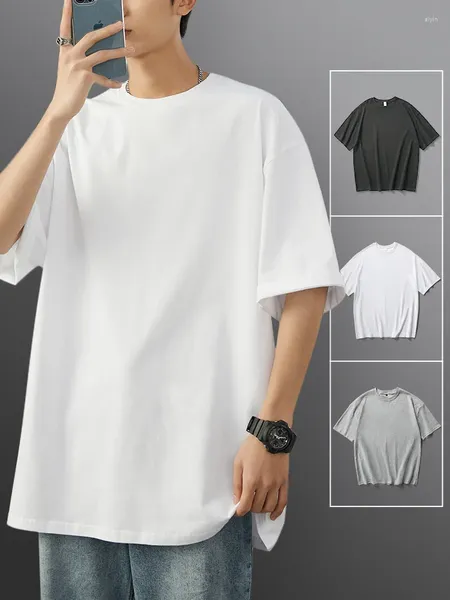 T-shirts pour hommes T-shirt à manches courtes en coton lourd demi-été Ins Ice Feeling Top Bottom Shirt pour hommes Loose Fit Hong Kong