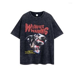 T-shirts pour hommes Heavyweight Vintage Wash Letter Dog Cotton Loose Large And Women's T-shirt