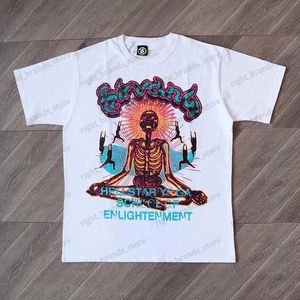 T-shirts pour hommes Hell as star dios Nirvana Skeleton Tee ÉCOLE DES LUMIÈRES sur le devant ATTEIGNEZ VOTRE PAIX INTÉRIEURE à l'arrière T240117