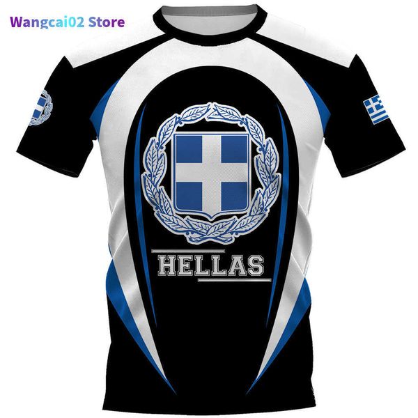 T-shirts pour hommes HellasT-shirt pour hommes ligne géométrique Grèce drapeau emblème national imprimé T-shirt pour hommes grande rue T-shirt pour hommes décontracté 022223H