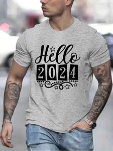 T-shirts masculins Hello 2024 T-shirts de marque pour hommes drôles Happy New Year 2024 Graphic Hip Hop Women Men Tshirts Strtwear Ulzzang Harajuku T-shirt T240506