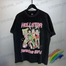 T-shirts hommes Hellstar Cartoon Girl Imprimer T-shirt Hommes Femmes High Street Vintage Impression numérique T-shirt T-shirt T231214
