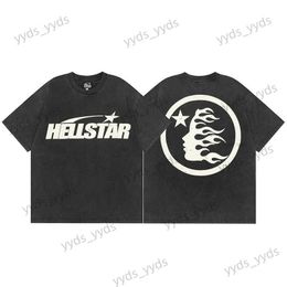 T-shirts voor heren Hellstar dios Arrival Printing Wit Letter Katoenen T-shirt Oversize O-hals Tag Gewassen Heren Dames Zwart TEE met korte mouwen T231122