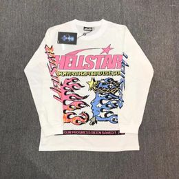 Hellstar – t-shirt à manches longues pour hommes, en pur coton, motif Vintage imprimé, col rond, ample, décontracté, pour Couple