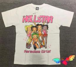 T-shirts pour hommes Hellstar T-shirts pour hommes 2024ss T-shirt rose pour hommes et femmes Studios Paradise Girl T-shirt blanc à manches courtes High Top