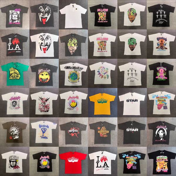Camisetas para hombres Hellstar Shirt DesignerFashion T Shirts Gráfico Tee Ropa Ropa Hipster Vintage Tela lavada Street Graffiti Estilo Cracking Patrón geométrico
