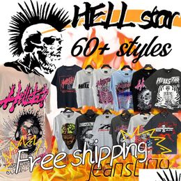 Heren t-shirts Hellstar Shirt Men Women T Punk Designer Elasticated Short Sheeves Shorts Summer Fashion Sportswear Set Drop Delivery A DHIWC