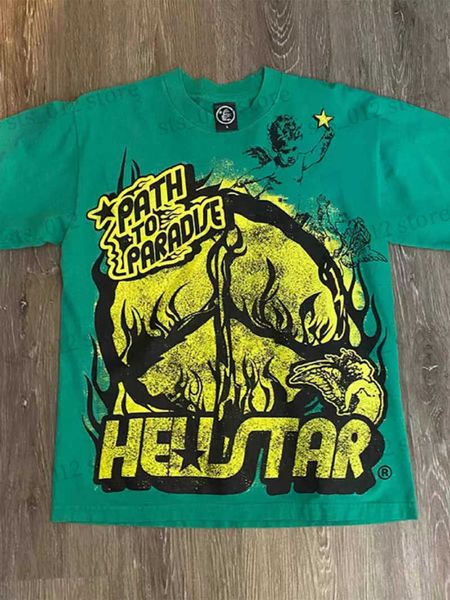 T-shirts pour hommes Hellstar T-shirt Haute Qualité Classique Flamme Lettre Imprimer HELLSTAR Coton Respirant Couple T-shirt À Manches Courtes Real Photo T230712