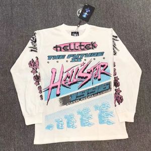 T-shirts voor heren Hellstar wit katoenen T-shirt High Definition grote fotoprint ronde hals Street Correct versie 1 top lange mouwen 230923