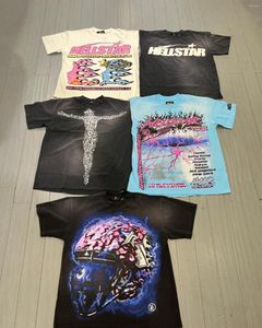 Heren T-shirts HELLSTAR Y2K Shirt Heren Haruku Hip Hop Grafische afdrukken Oversized ronde hals Katoenen T-shirt 2024 Gothic Korte mouw Tops