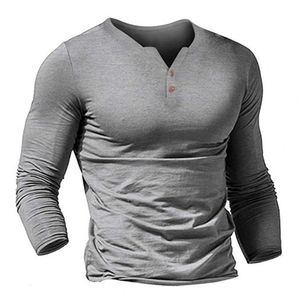 T-shirts pour hommes Henley Shirt Hommes Manches longues Col en V Patte de boutonnage Mince Couleur unie Léger Respirant Doux Décontracté Basique Oversize Homme Automne 230412