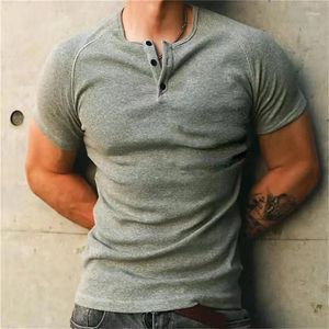 Heren T-shirts Henley Shirt T-shirt Effen V-hals Straat Vakantie Korte mouwen Kleding Kleding Modeontwerper Basic