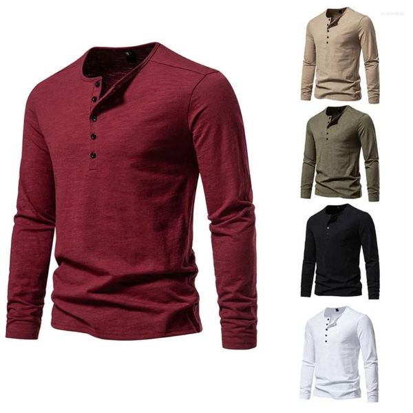 T-shirts pour hommes Henley T-shirt Hommes à manches longues Basic Tops respirants Tee Automne Chemise de couleur unie pour