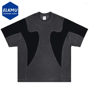 T-shirts pour hommes Hi Street Men Shirt Color Block Tee Tee 2024 Summer Hip Hop Streetwear surdimensionné surdimension