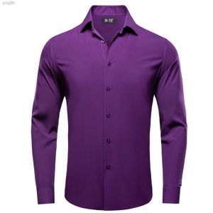 T-shirts voor heren HI Tie effen Solid Silk Mens Shirt Purple Lange Set Set-shirt met lange mouwen Set Shirt Licht Elastisch Comfortabele bruiloft Businessl2405