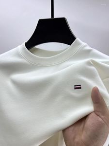 Camisetas para hombres Marca de gama alta Moda Bordado Camiseta de manga larga 2023 Otoño / Invierno Suéter casual de cuello redondo de terciopelo alemán de doble cara