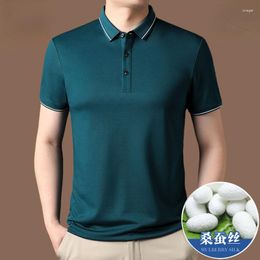 T-shirts pour hommes haut de gamme en soie de mûrier T-shirt à manches courtes pour hommes Polo d'été chemise de glace solide mince décontracté respirant Camisas