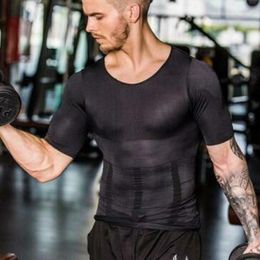 Heren T-shirts Hoge mannen Body Build Compressie Shirt Top T-shirt Korte mouw Ronde kraag Shaper voor de zomer DSM