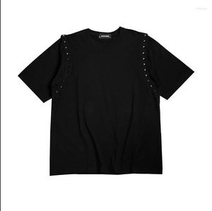 T-shirts pour hommes Haute Nouveauté 2023 Hommes Métal Rivet Épaule T-shirt Hip Hop Skateboard Street Coton T-shirts Tee Top Kenye # 428