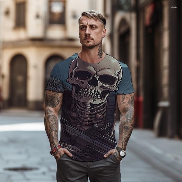 Camisetas de hombre de alta calidad con estampado de retrato de esqueleto en 3D, camisa de manga corta, estilo informal de calle Retro, moda de verano