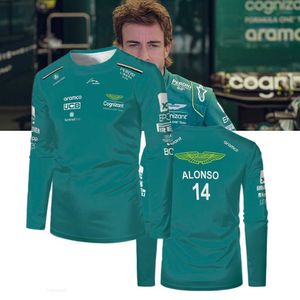 T-shirts pour hommes T-shirt uniforme Aston Martin 2023 de haute qualité F1 14 Alonso Costume de course de Formule 1 à manches longues MOTO Shirt T-shirts pour hommes surdimensionnés