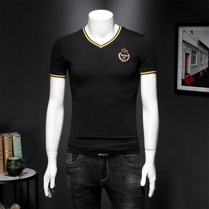 Camisetas para hombres Marca de alta calidad Bordado con cuello en V Hombres 5XL 4XL 2021 Camiseta de verano Homme Manga corta Camisetas masculinas Camiset179N