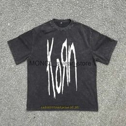 T-shirts masculins T-shirt de coton de haute qualité pour hommes Korn Rock Band lavé Old Thread High Street Design à manches courtes H240408